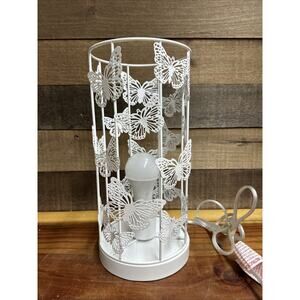 White Metal Caged Butterfly Lamp 13”